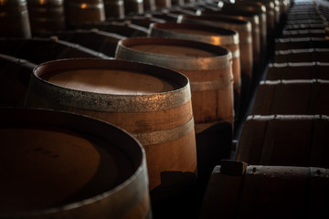 Wall Mural - old barrels of wine in a cellar