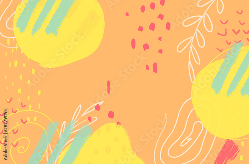 Abstract colorful  background with brush strokes and shapes. Modern hand draw...