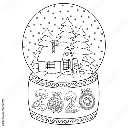 toy glass snow globe with house lettering number 2020