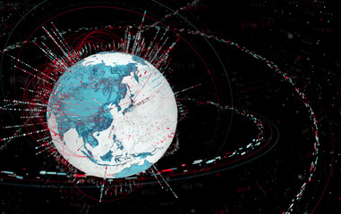 Leinwandbilder - 3d data globe - abstract illustration of a scientific technology data network surrounding planet earth conveying connectivity, complexity and data flood of modern digital age