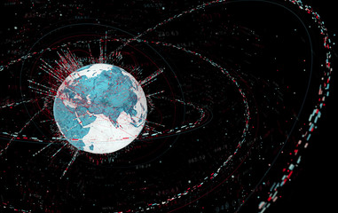 Leinwandbilder - 3d data globe - abstract illustration of a scientific technology data network surrounding planet earth conveying connectivity, complexity and data flood of modern digital age