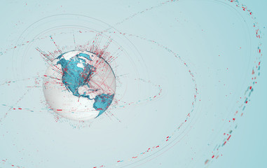 Leinwandbilder - 3d data globe - abstract illustration of a scientific technology data network surrounding planet earth conveying connectivity, complexity and data flood of modern digital age
