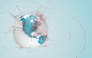 Leinwandbilder - 3d data globe - abstract illustration of a scientific technology data network surrounding planet earth conveying connectivity, complexity and data flood of modern digital age