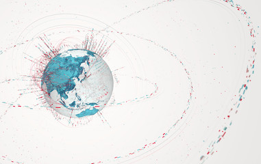 Leinwandbilder - 3d data globe - abstract illustration of a scientific technology data network surrounding planet earth conveying connectivity, complexity and data flood of modern digital age
