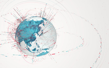 Leinwandbilder - 3d data globe - abstract illustration of a scientific technology data network surrounding planet earth conveying connectivity, complexity and data flood of modern digital age