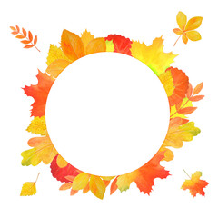 Wall Mural - Frame for design with autumn leaves in the shape of a circle