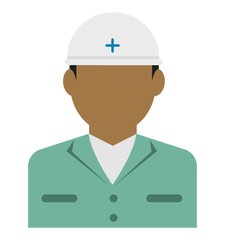 Wall Mural - Young male worker avatar flat illustration (upper body) / blue collar worker, rescue worker