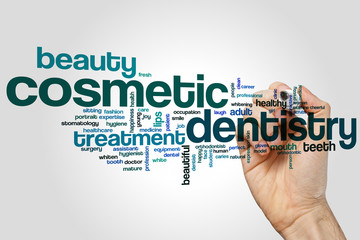 Canvas Print - Cosmetic dentistry word cloud concept on grey background