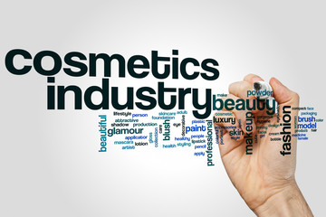 Sticker - Cosmetics industry word cloud concept on grey background