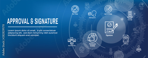 Fotomural Approval and Signature Icon Set and Web Header Banner