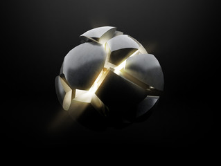 Aufkleber - Mock up of exploding sphere on black background,Broken ball with light from the inside. 3D rendering.