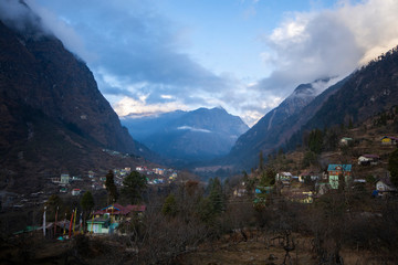 Village in valley in north of India, Himalaya Mountain Range, landscape photography