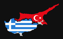 Island Of Cyprus Is Divided Into Greek And Turkish Territory. Cyprus Dispute, Issue, Problem And Conflict Between Turkey And Greece. Vector Illustration