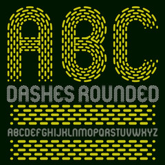 Poster - Set of trendy vector capital English alphabet letters isolated. Rounded bold font, typescript for use as retro poster design elements. Made with parallel dashed lines.
