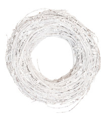 Canvas Print - Wreath or circle frame from dry grape branches painted by white color isolated on white background