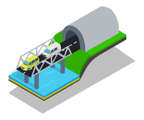 Poster - Bridge concept banner. Isometric banner of bridge vector concept for web, giftcard and postcard