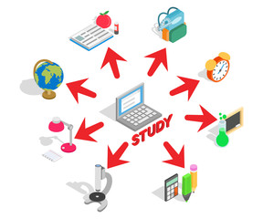Poster - Study concept banner. Isometric banner of study vector concept for web, giftcard and postcard