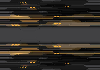 Poster - Abstract dark grey metallic cyber circuit with yellow light power system data design modern futuristic technology background vector illustration.