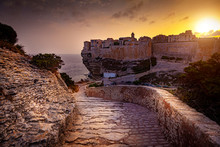 City ​​of Bastia Seen At Sunset, Famous Ancient Village In Corsica.