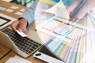 user experience UX designer designing web on smart phone layout. UI developer planning working on mobile application prototype