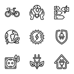 Poster - Eco energy source icon set. Outline set of 9 eco energy source vector icons for web design isolated on white background