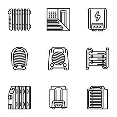 Poster - Home heater icon set. Outline set of 9 home heater vector icons for web design isolated on white background