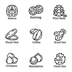Poster - Nutrition nuts icon set. Outline set of 9 nutrition nuts vector icons for web design isolated on white background