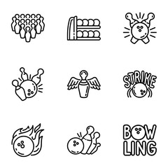 Poster - Bowling championship icon set. Outline set of 9 bowling championship vector icons for web design isolated on white background