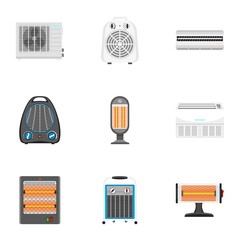 Poster - Fan heater icon set. Flat set of 9 fan heater vector icons for web design isolated on white background