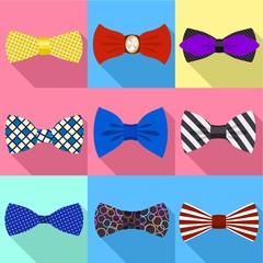 Poster - Elegant bow tie icon set. Flat set of 9 elegant bow tie vector icons for web design isolated on white background