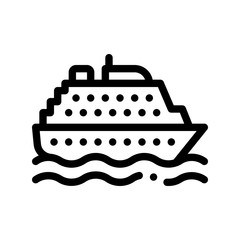 Wall Mural - Public Transport Ferry Vector Thin Line Sign Icon. Sea Ship Boat Ferry, Urban Passenger Transport Linear Pictogram. City Transportation Passage Service Contour Monochrome Illustration