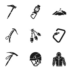 Poster - Climbing equipment icon set. Simple set of 9 climbing equipment vector icons for web design isolated on white background