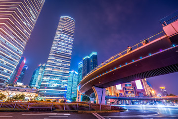 the light trails on the modern building background