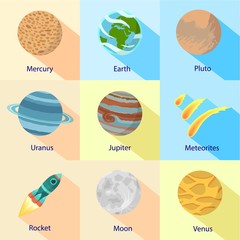Poster - Space solar planet icon set. Flat set of 9 space solar planet vector icons for web design isolated on white background