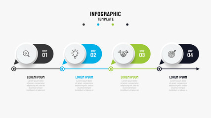 Timeline infographics template. Business concept with 4 steps, options and marketing icons. Can be used or workflow layout, info chart, process diagram. Vector illustration.