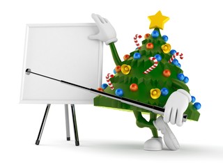 Wall Mural - Christmas tree character with blank whiteboard