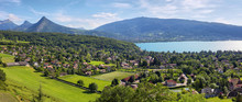 Scenic View Of Mountains And Scattering Houses From Menthon Castle In Haute-Savoie