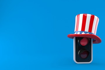 Poster - Red traffic light with usa hat