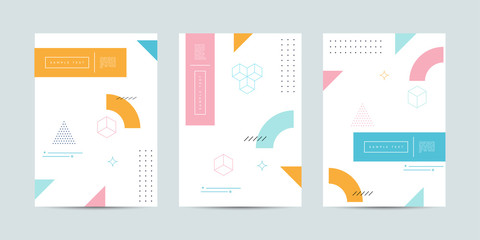 Placard templates set with Geometric shapes, Memphis geometric style flat and line design elements. Memphis art for covers, banners, flyers and posters. Eps10 vector illustrations