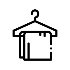 Poster - Dress Things On Hanger Vector Thin Line Sign Icon. Clothing On Hanger Hotel Performance Of Service Equipment Linear Pictogram. Business Hostel Items Monochrome Contour Illustration