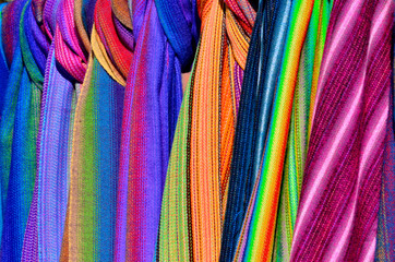 Typical colorful Andean fabric in the sun