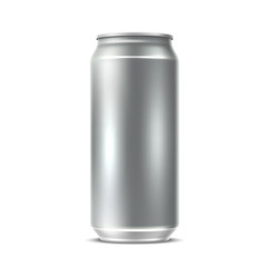 Realistic blank silver can. Empty drink container for juice, soft drink package design. Vector aluminium tin bottle for refreshing drink, beer of cola.