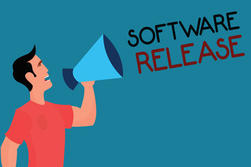 Writing note showing Software Release. Business photo showcasing sum of stages of development and maturity for program.