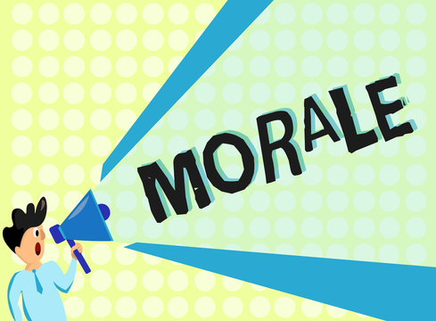Handwriting text Morale. Concept meaning enthusiasm and discipline of person or group at particular time.
