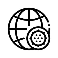 Poster - Microscopic Bacterium And Planet Vector Sign Icon Thin Line. Globe Universal Bacterium Linear Pictogram. Microbe Type Infection Biology Microorganism Contour Monochrome Illustration