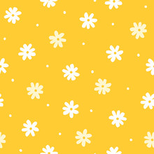 Seamless Pattern With Simple Little Flowers In Pastel Color. Floral Repeatable Background With Chamomile. Cute Childish Print. Vector Illustration In Scandinavian Decorative Style.