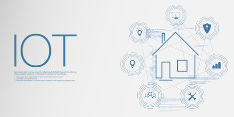 Poster - Internet of things (IOT), devices and connectivity concepts on a network, cloud at center. digital circuit board above the planet Earth.