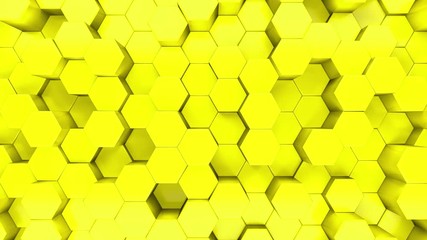 Wall Mural - 3D animation of a yellow hexagons rising up and down.