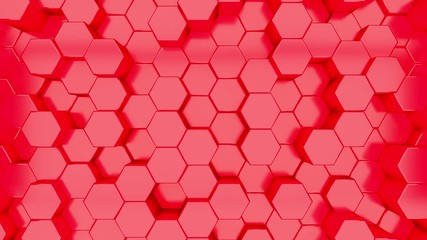 Poster - 3D animation of a red hexagons rising up and down.