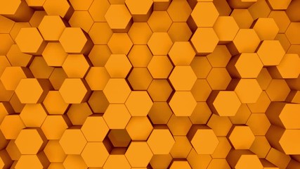Poster - Abstract orange hexagon motion background. 3D animation of an orange hexagons rising up and down.